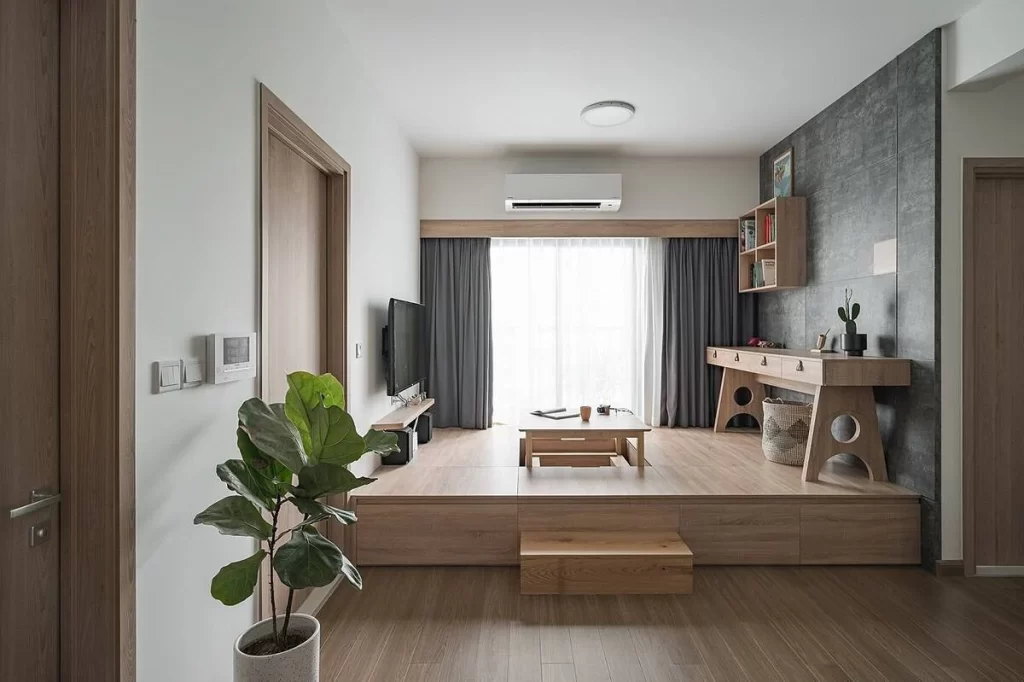 phân chia không gian trong nhà bằng bục