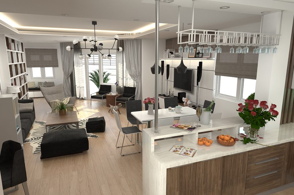 LỢI ÍCH VÀ LƯU Ý KHI THIẾT KẾ PHÒNG KHÁCH VÀ BẾP CHUNG 7 Thiết kế phòng khách và bếp chung đẹp và hiện đại